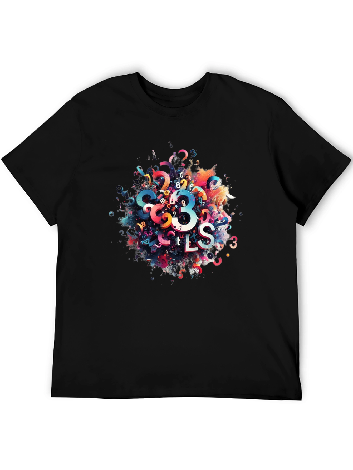 Abstract Numbers Graphic Print Black T-Shirt