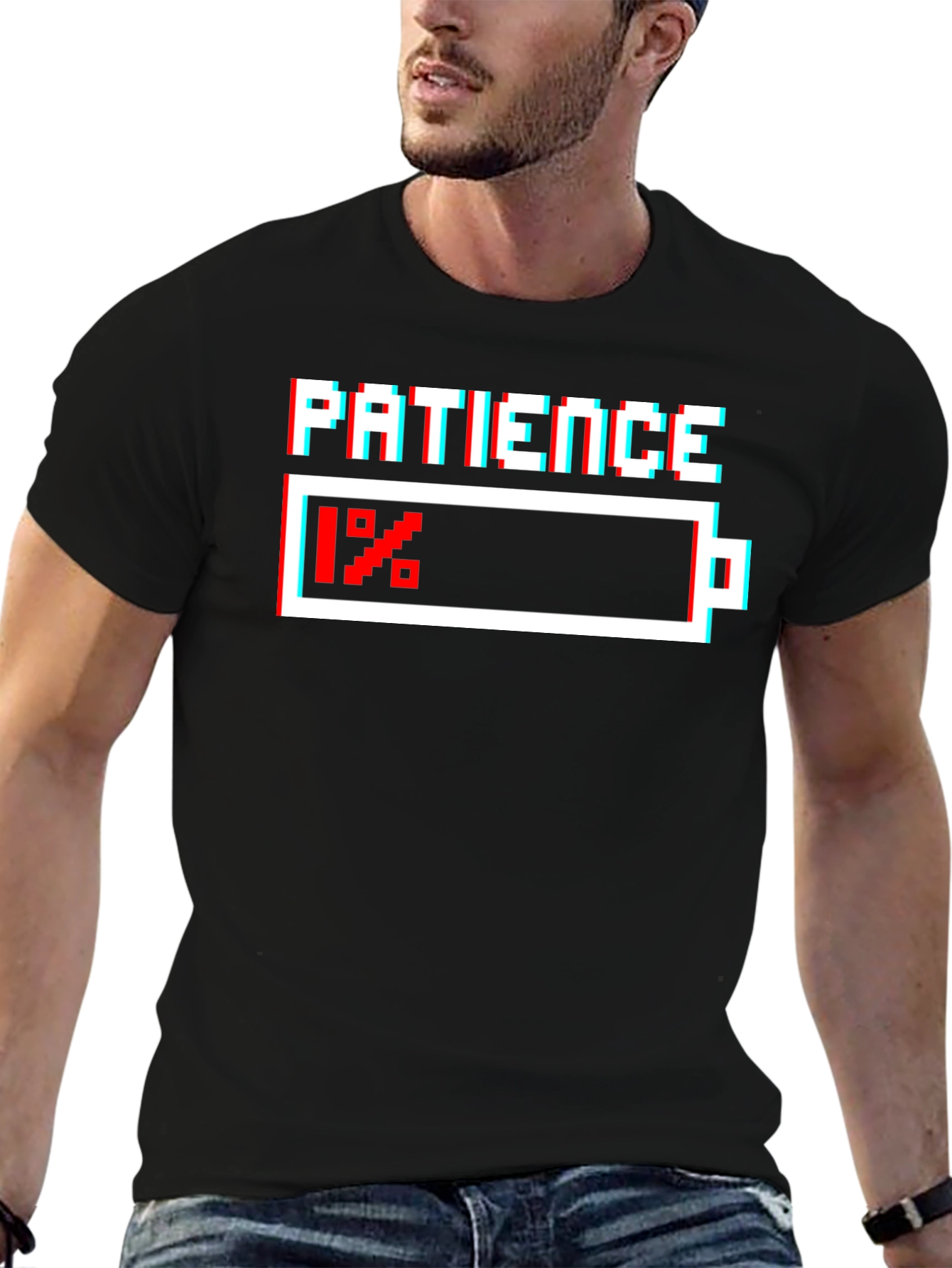Patience 1% Battery Black Graphic T-Shirt