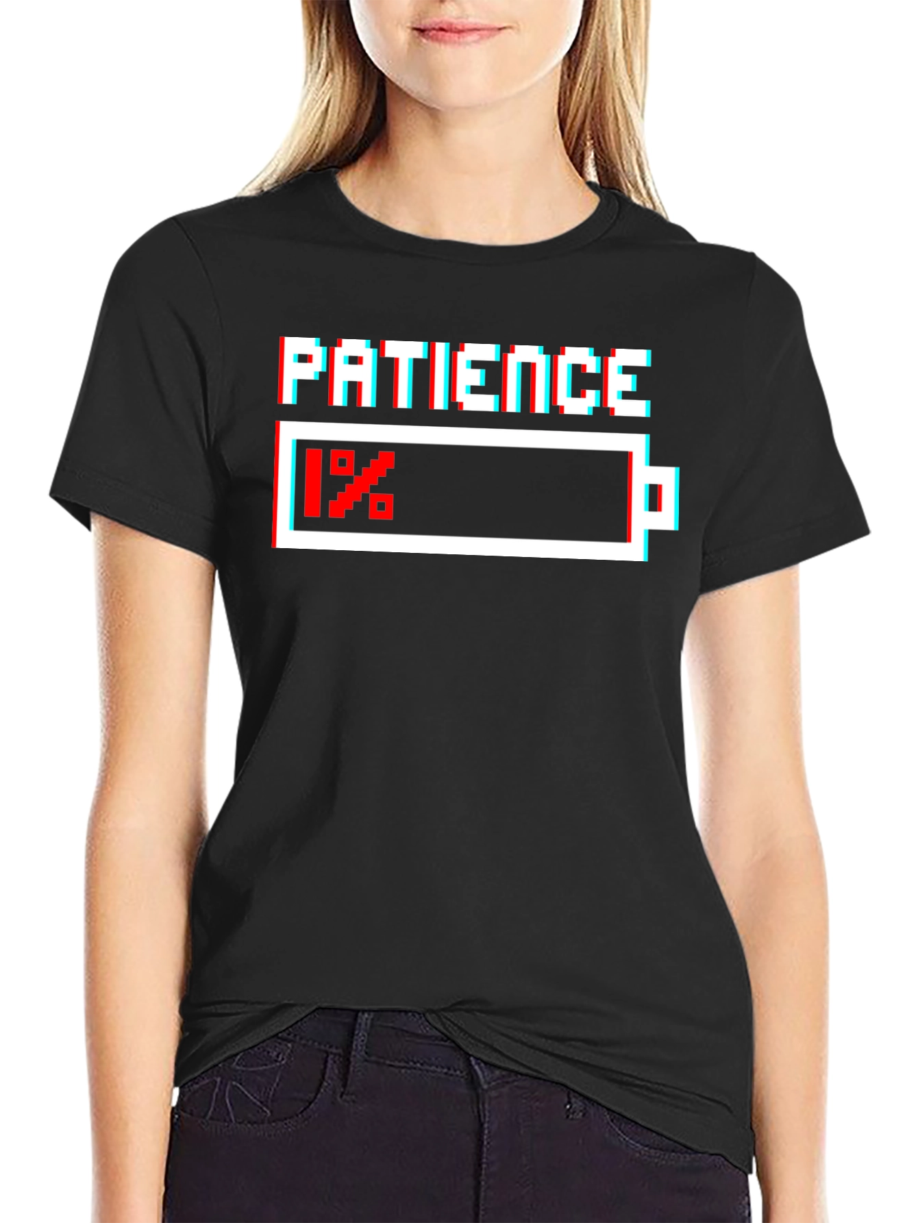 Patience 1% Battery Black Graphic T-Shirt