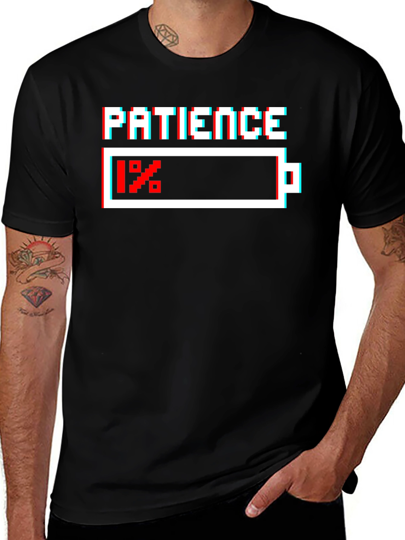 Patience 1% Battery Black Graphic T-Shirt