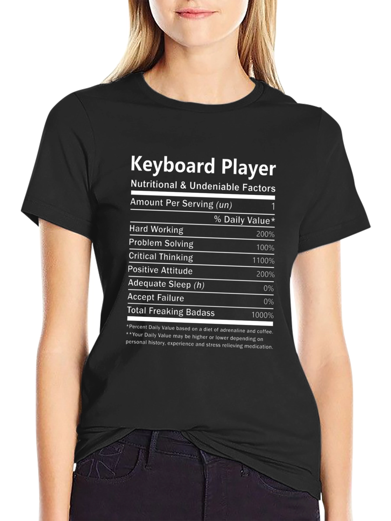 Keyboard Player T-Shirt Nutritional Facts Funny Musician Tee