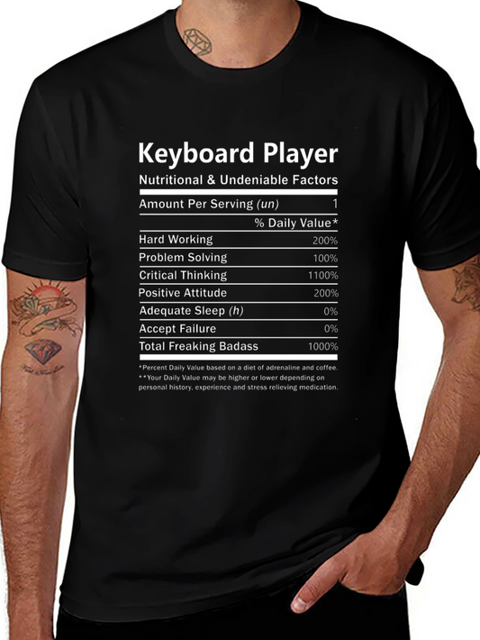 Keyboard Player T-Shirt Nutritional Facts Funny Musician Tee