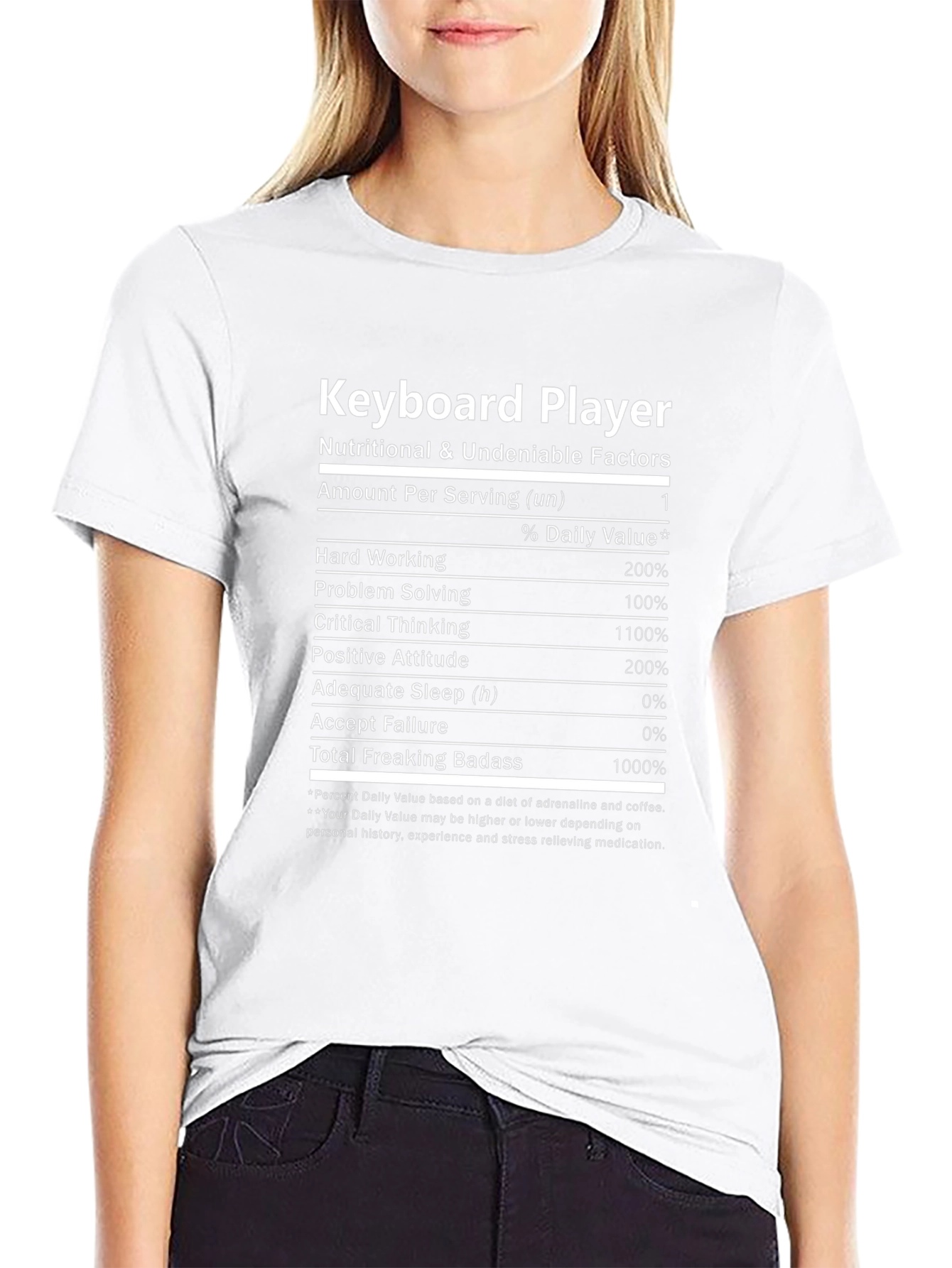 Keyboard Player T-Shirt Nutritional Facts Funny Musician Tee