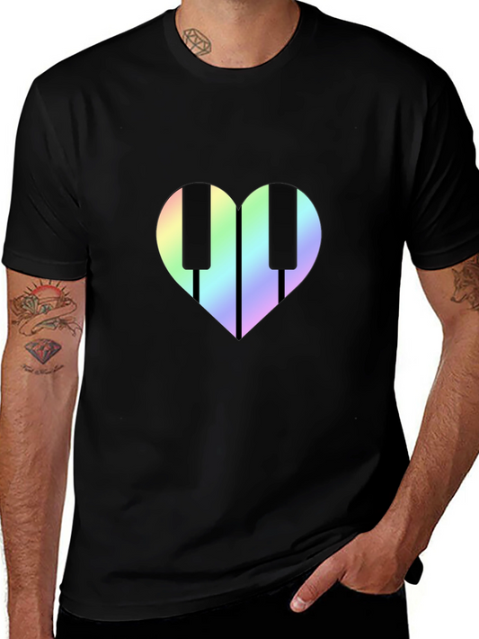 Piano Keys Heart Graphic Tee - Black Cotton Comfort