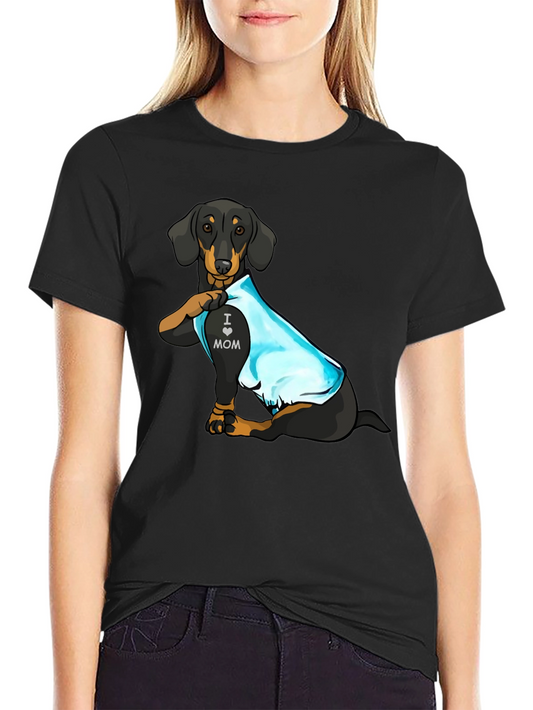 Dachshund I Love Mom Tattoo Graphic T-Shirt