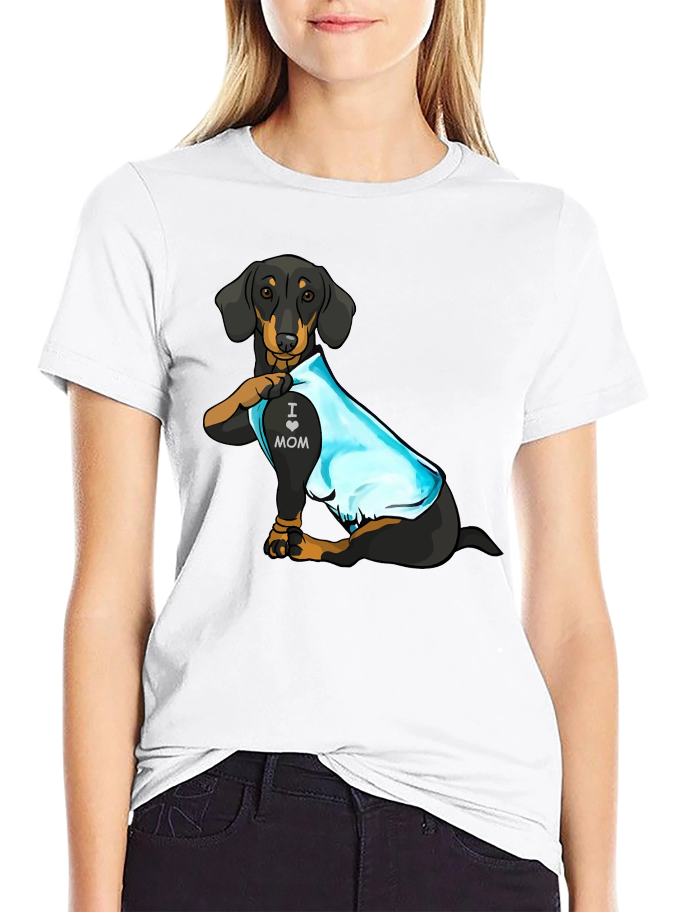 Dachshund I Love Mom Tattoo Graphic T-Shirt