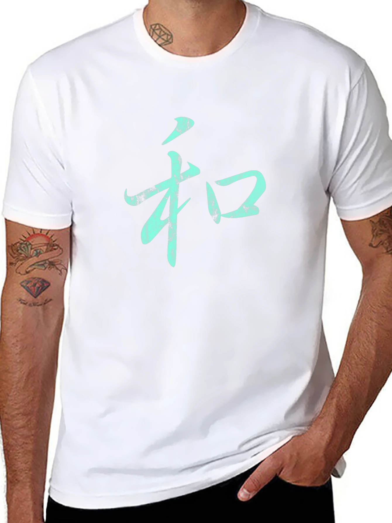 Mens Black T-Shirt with Teal Harmony Symbol