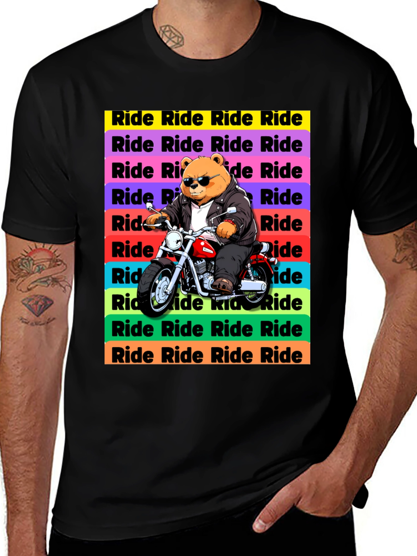 Bear Rider Graphic T-Shirt - Cool Biker Tee