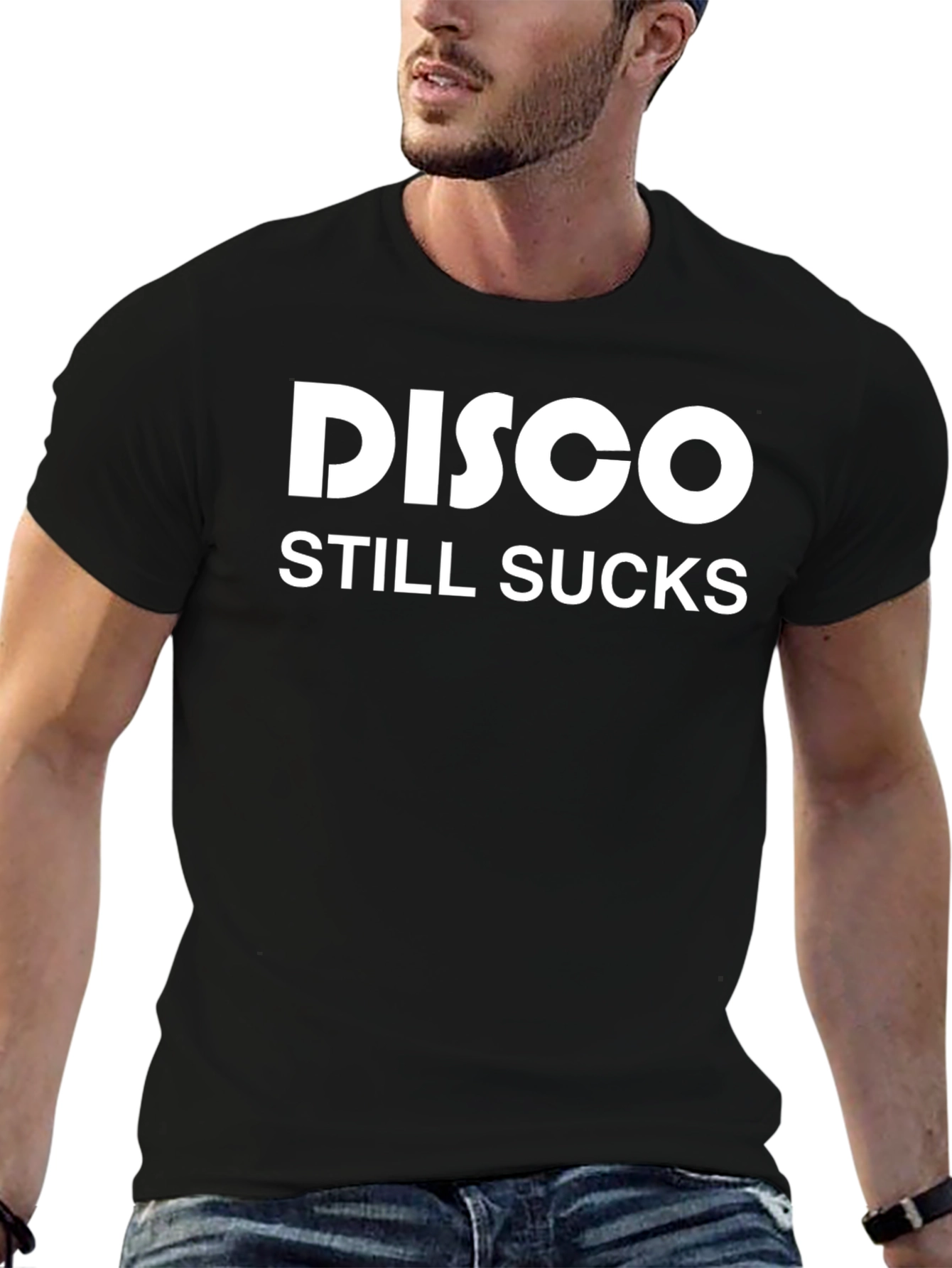 Disco Still Sucks Graphic Tee - Black Cotton T-Shirt
