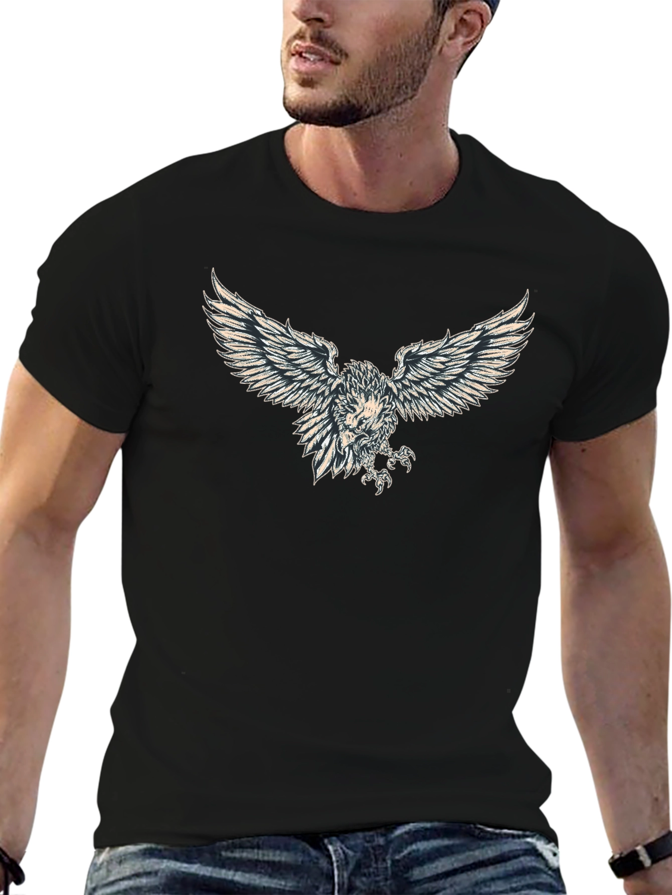 Black T-Shirt with Eagle Print