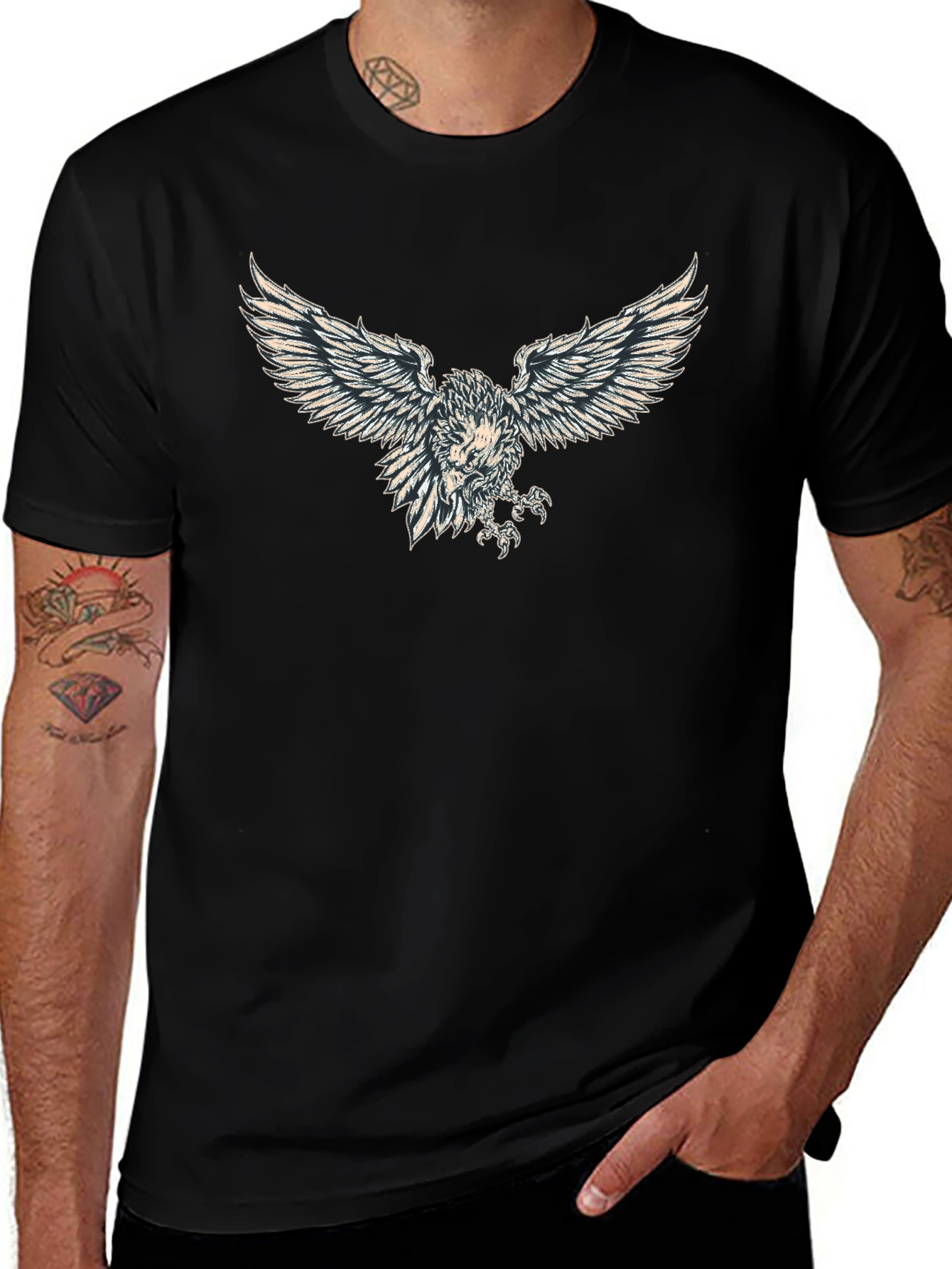 Black T-Shirt with Eagle Print