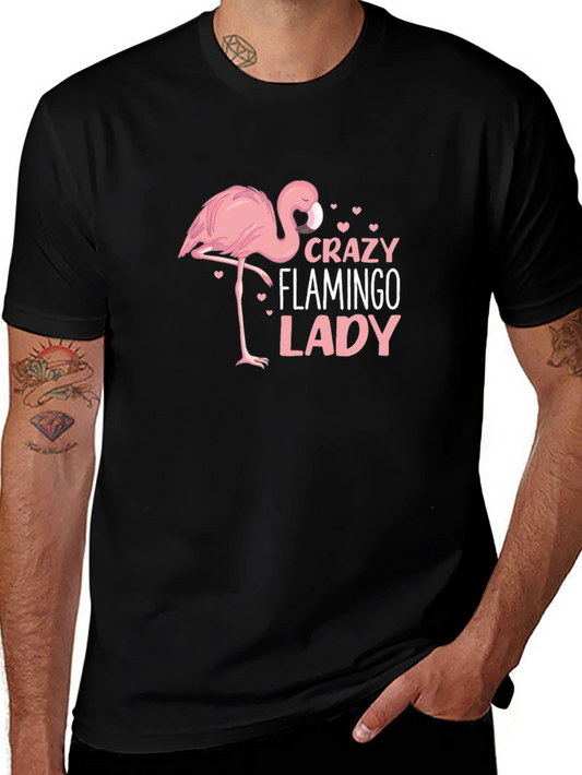 Crazy Flamingo Lady Black Graphic Tee