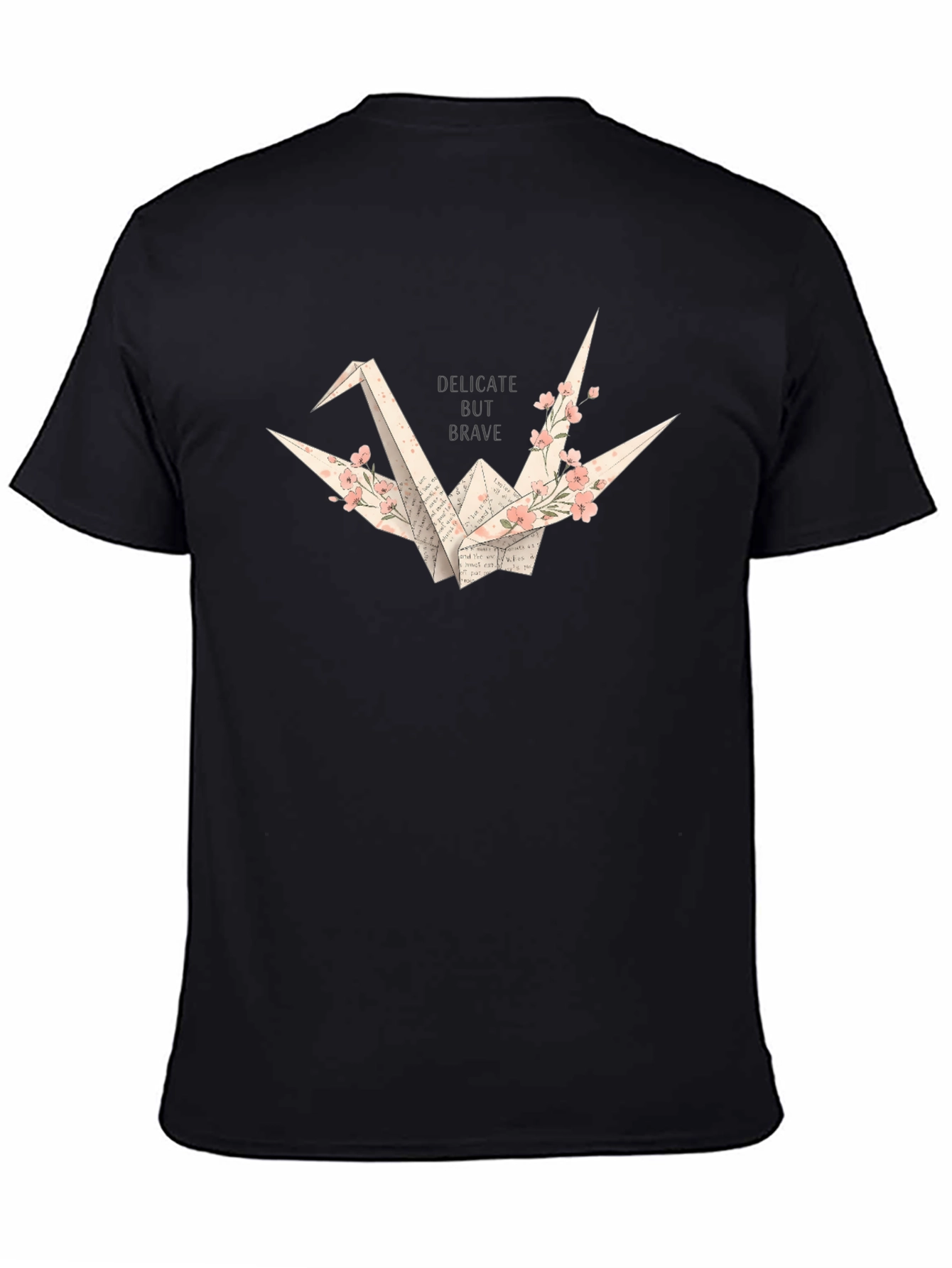 Delicate But Brave Origami Crane Black T-Shirt