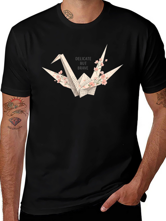 Delicate But Brave Origami Crane Black T-Shirt