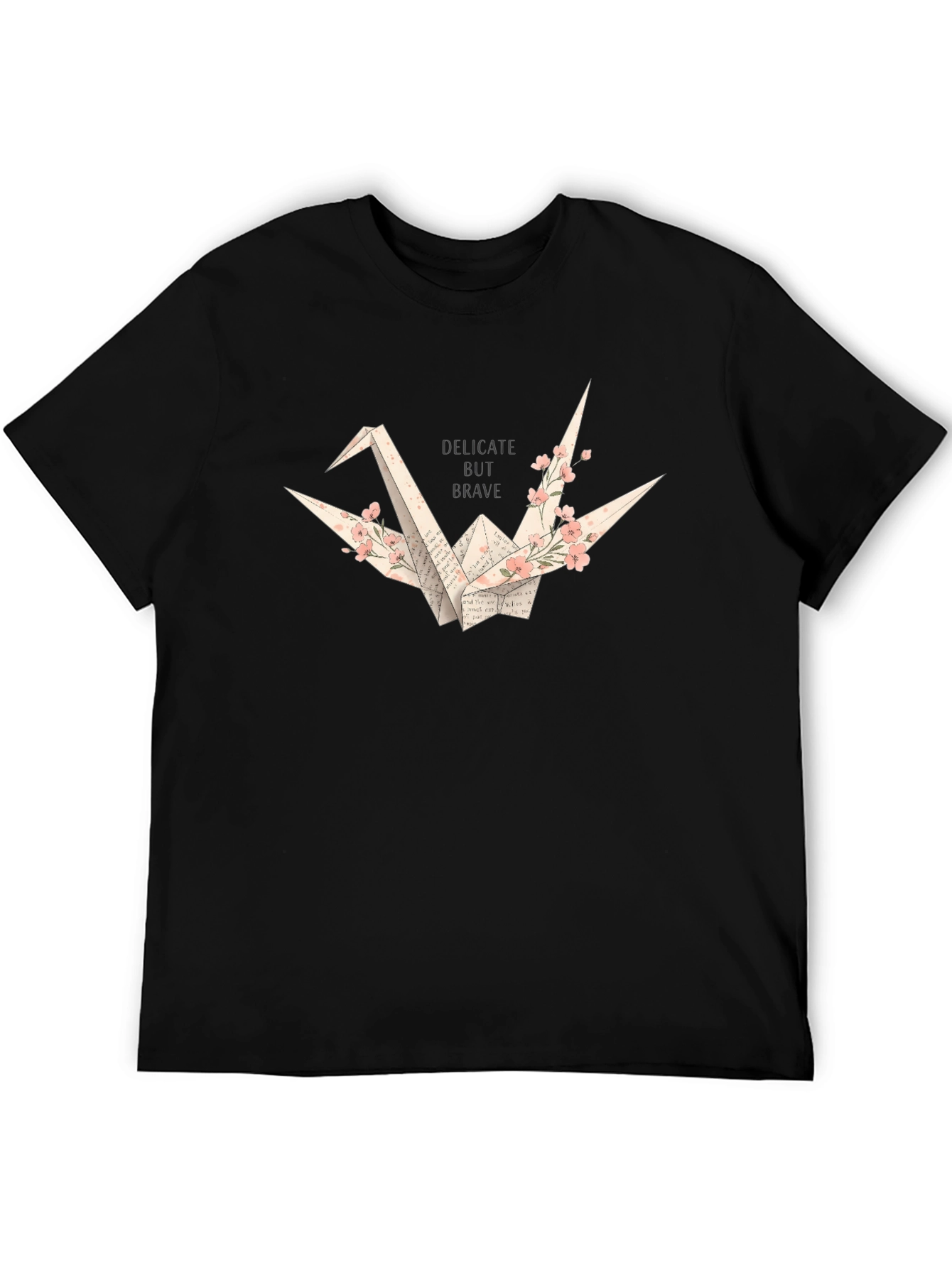 Delicate But Brave Origami Crane Black T-Shirt