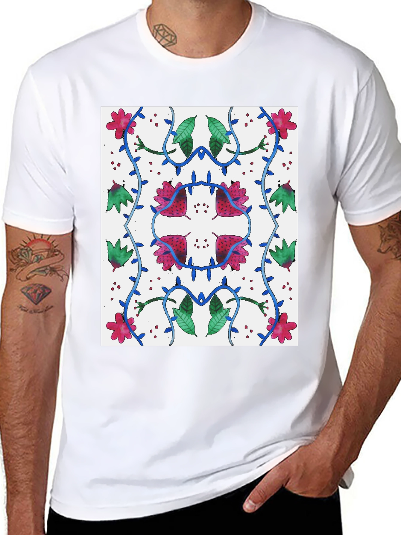 Floral Patterned Graphic Tee - Nature Inspired Design