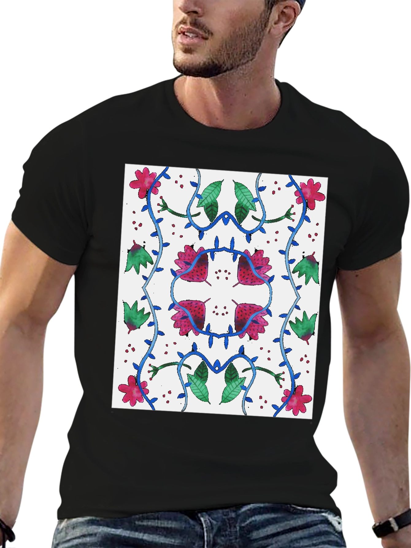 Floral Patterned Graphic Tee - Nature Inspired Design