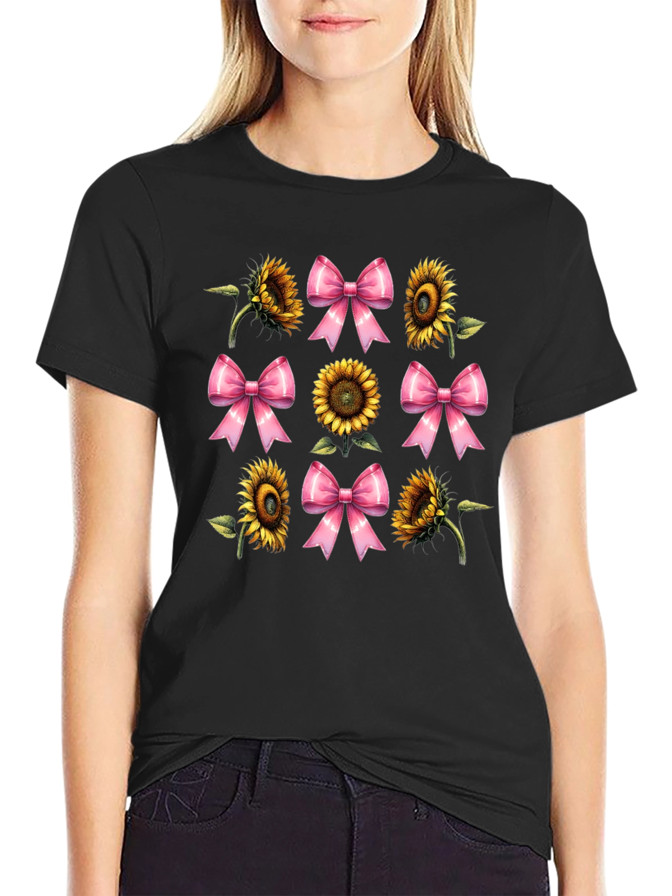 Sunflower & Bow Graphic T-Shirt