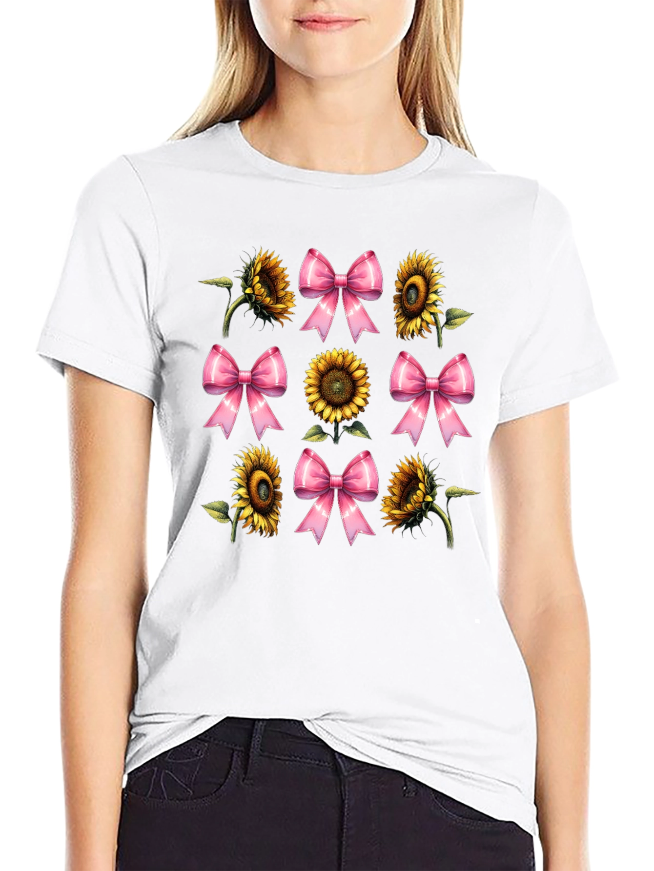 Sunflower & Bow Graphic T-Shirt
