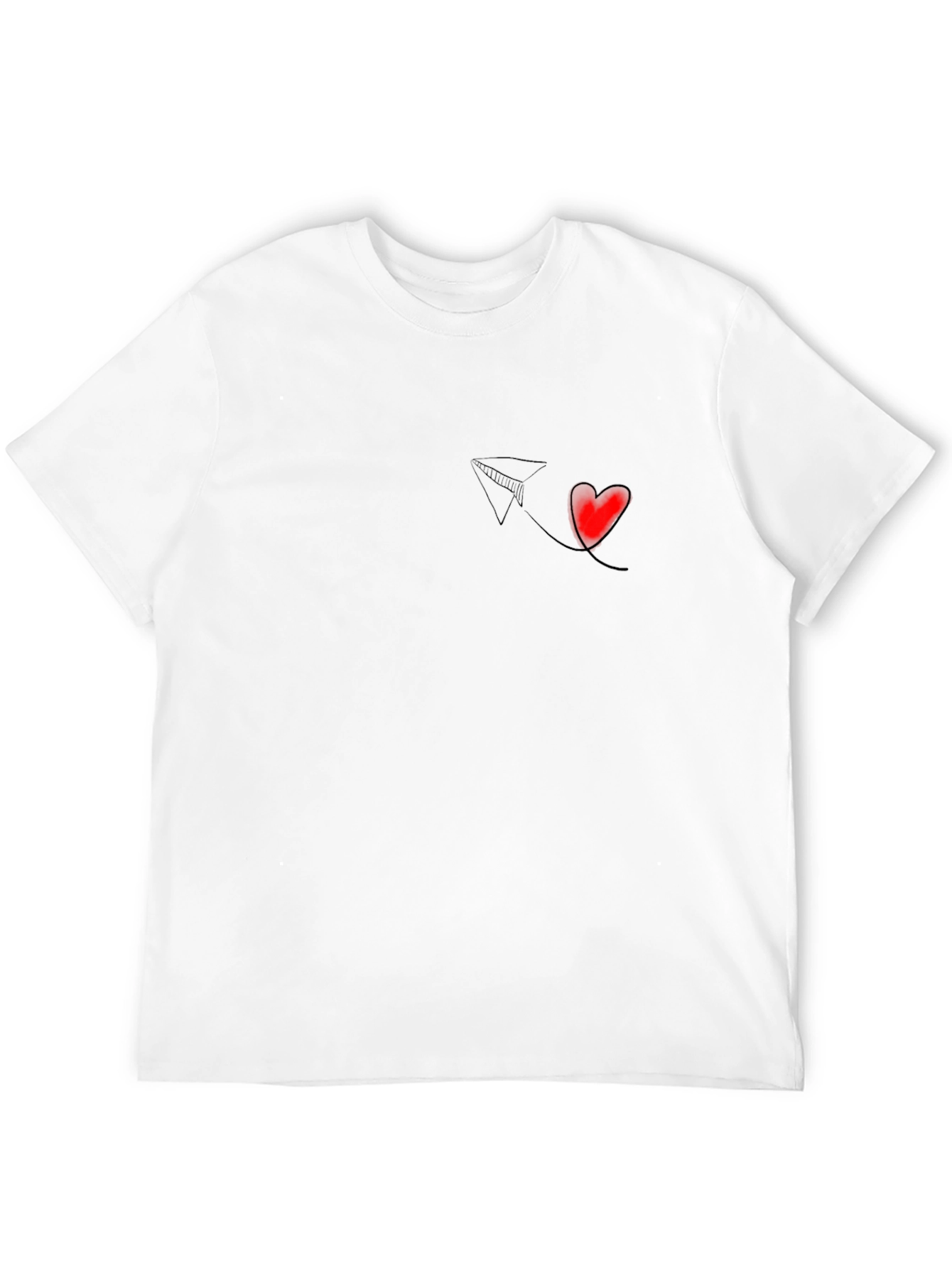 Black T-Shirt with Paper Plane & Heart Design