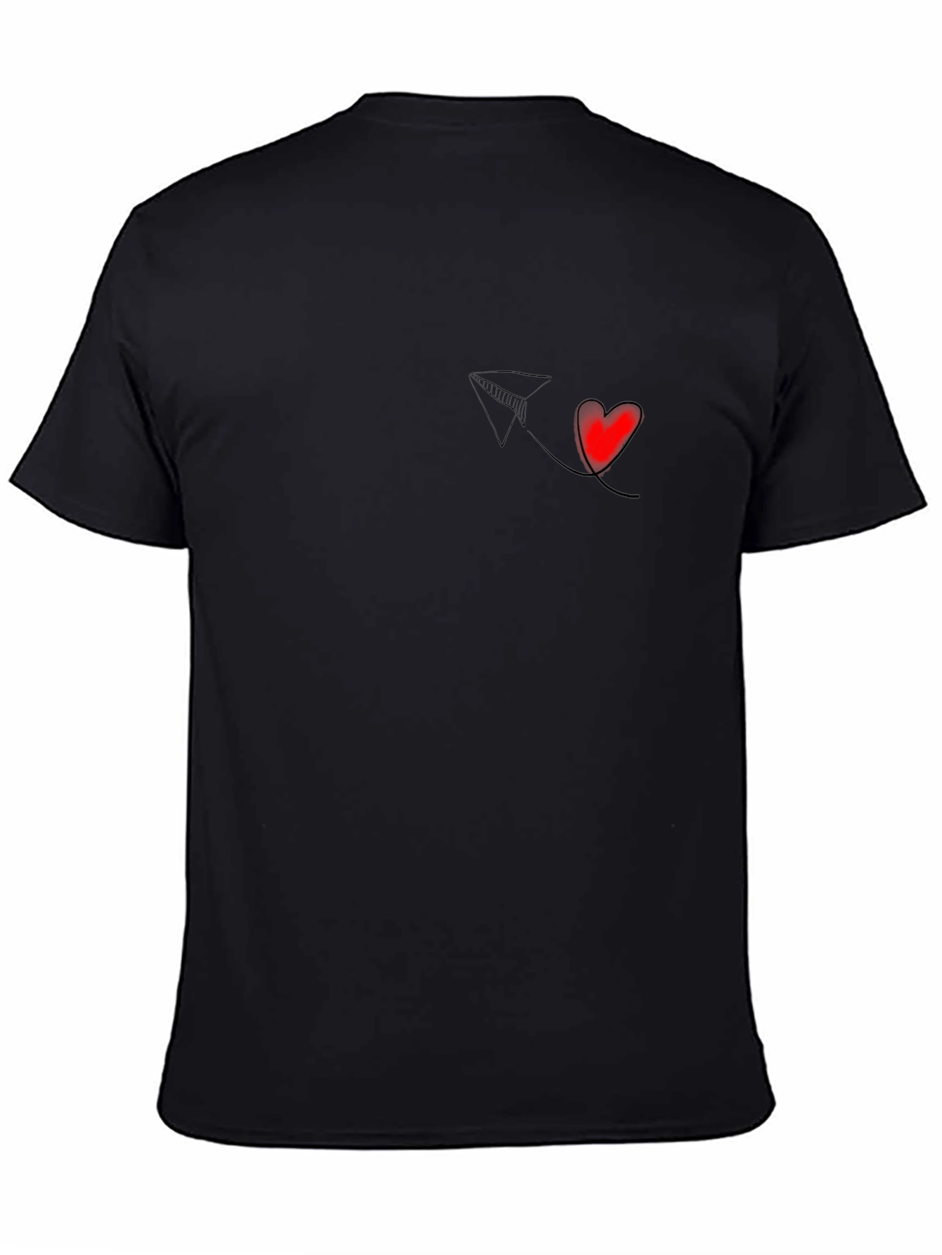 Black T-Shirt with Paper Plane & Heart Design