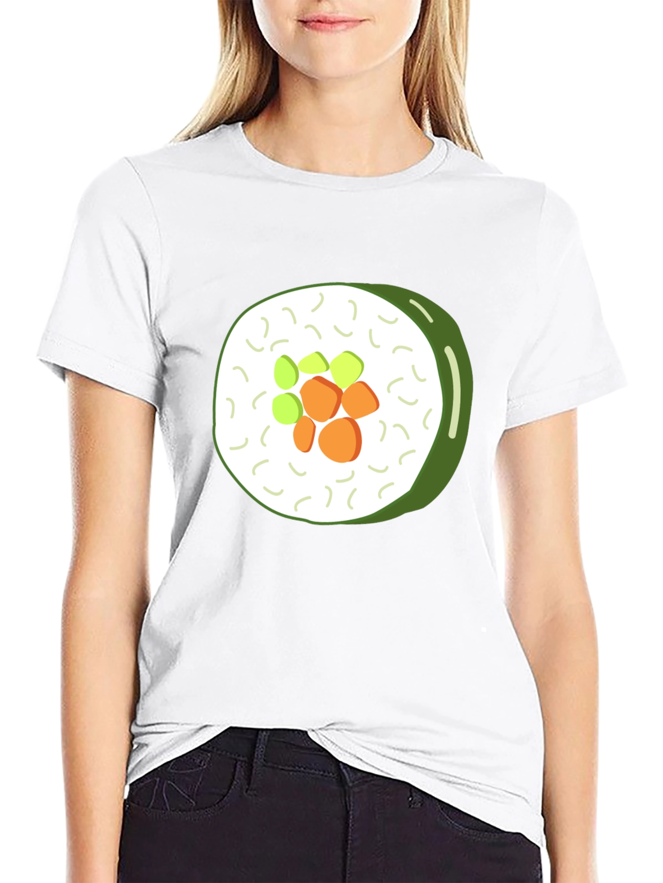 Sushi Roll Graphic Print Black T-Shirt