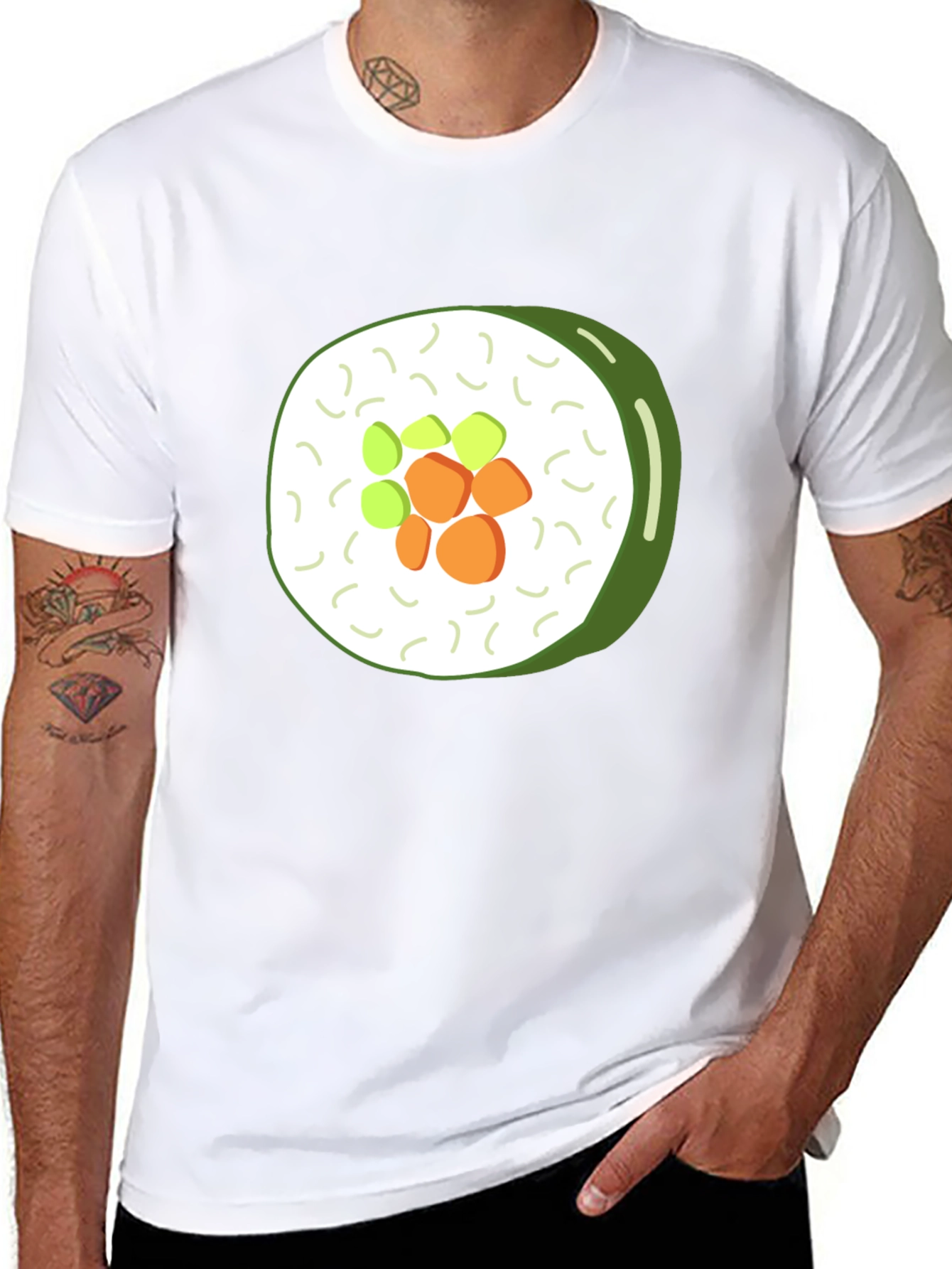 Sushi Roll Graphic Print Black T-Shirt