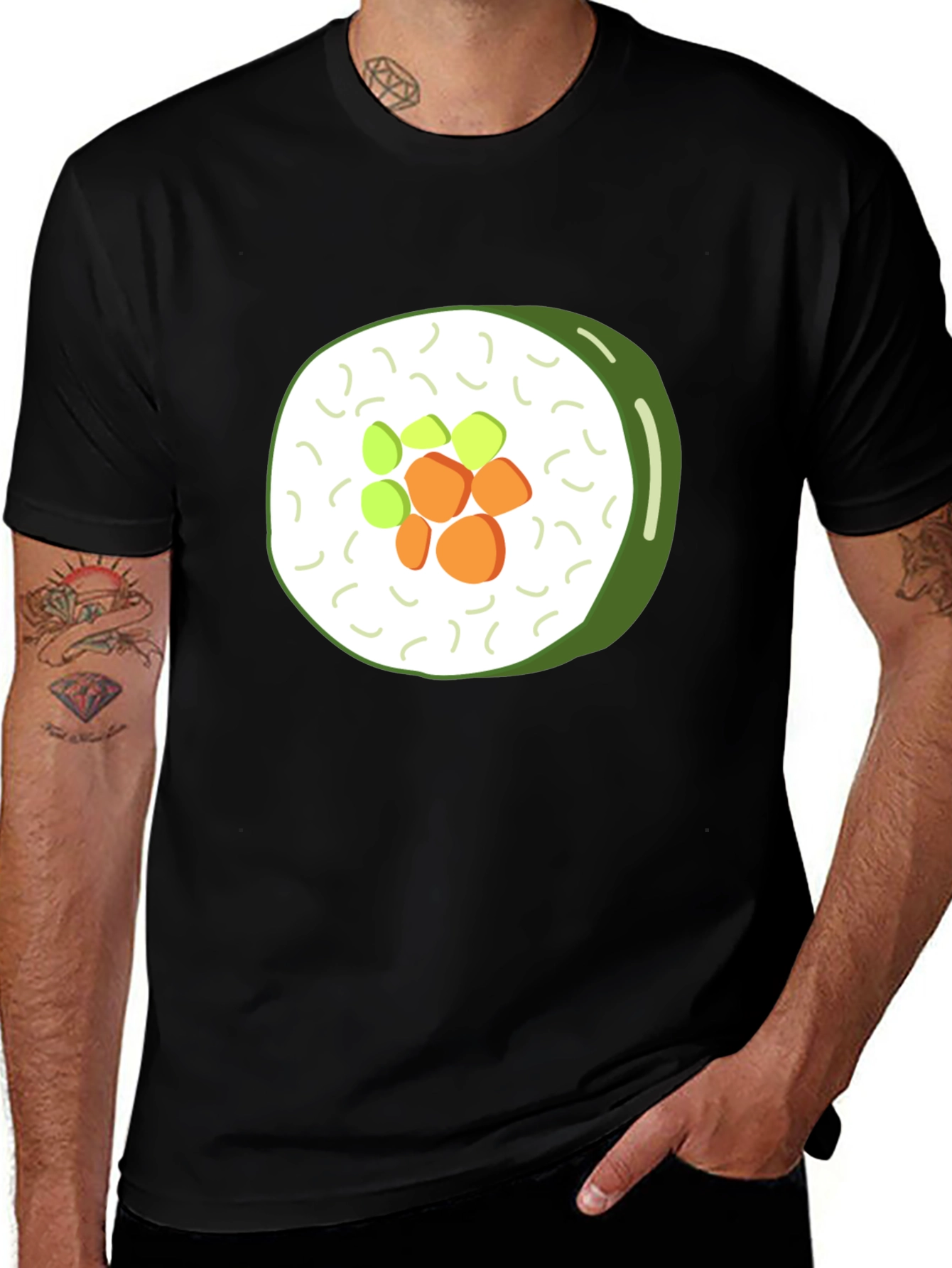 Sushi Roll Graphic Print Black T-Shirt