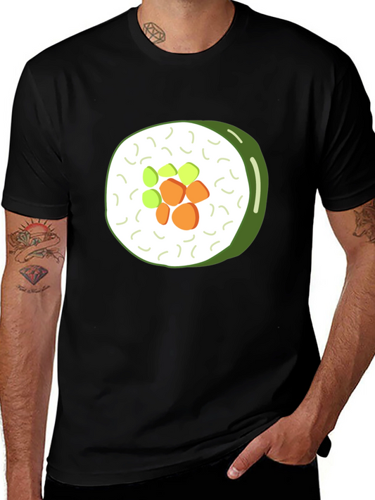 Sushi Roll Graphic Print Black T-Shirt