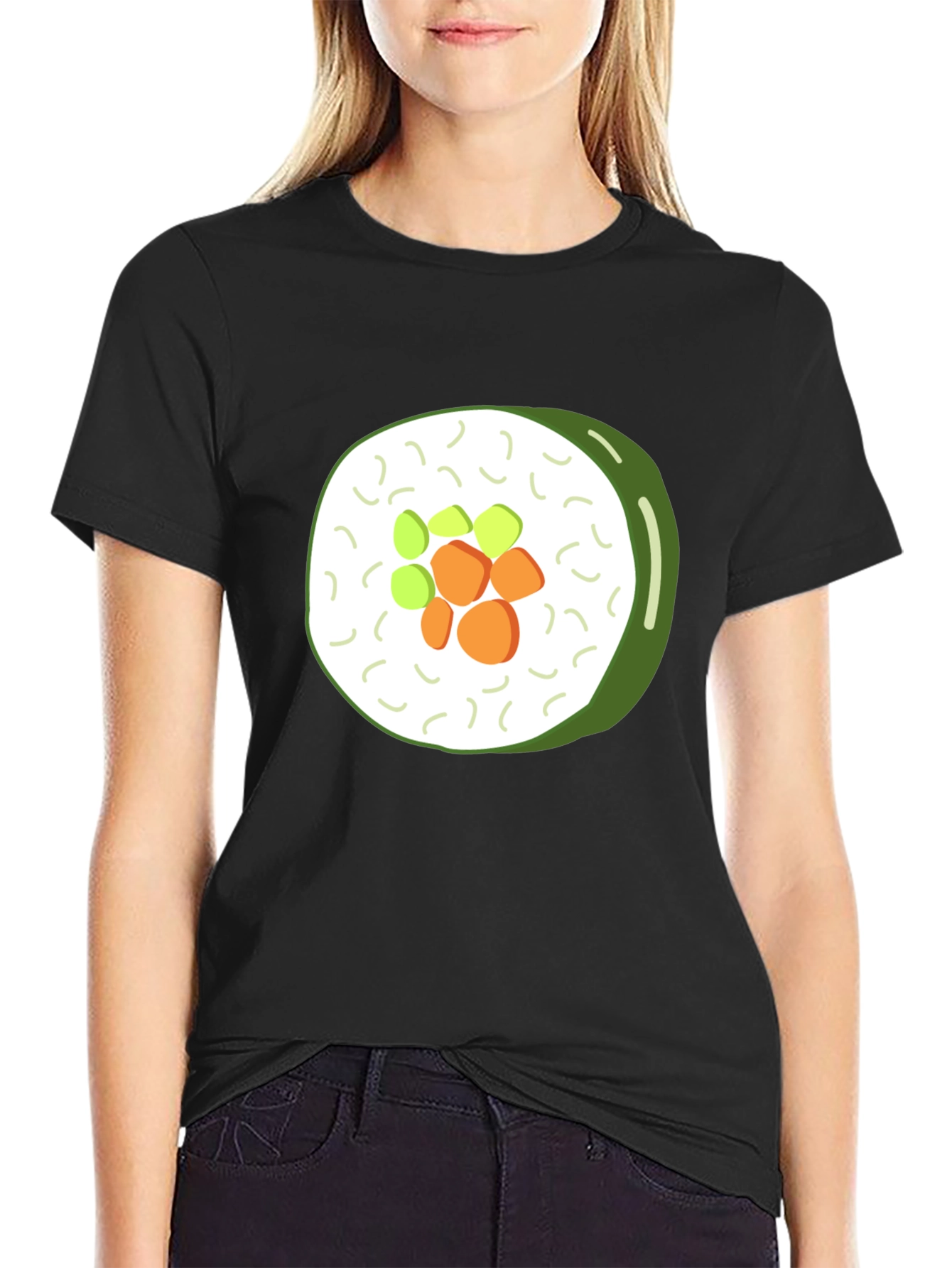 Sushi Roll Graphic Print Black T-Shirt