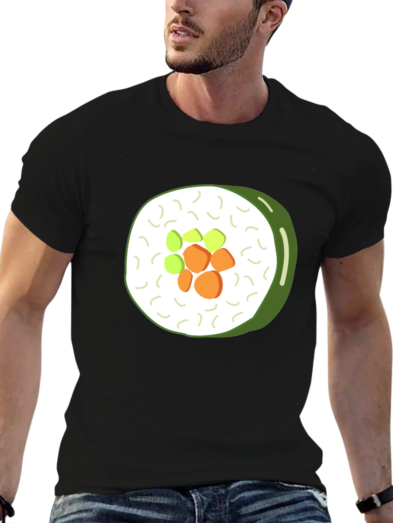 Sushi Roll Graphic Print Black T-Shirt