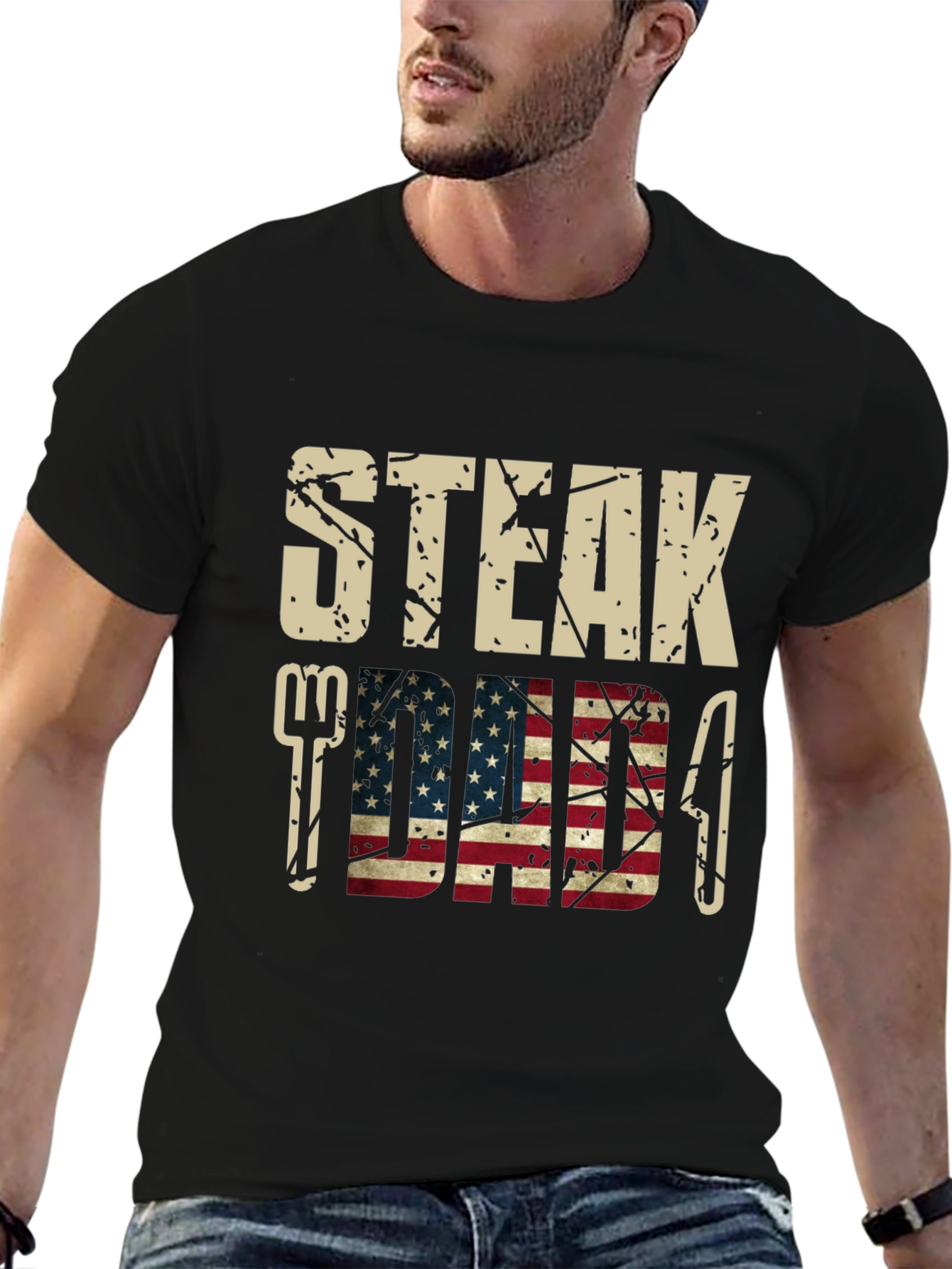 Steak Dad American Flag Graphic T-Shirt