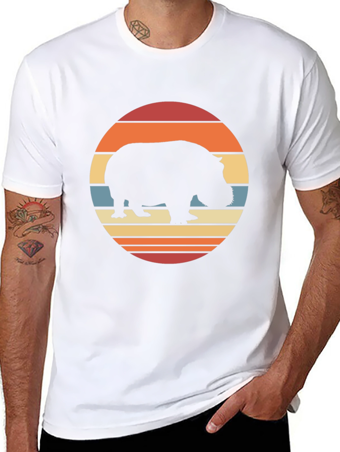 Retro Hippo Sunset T-Shirt - Black