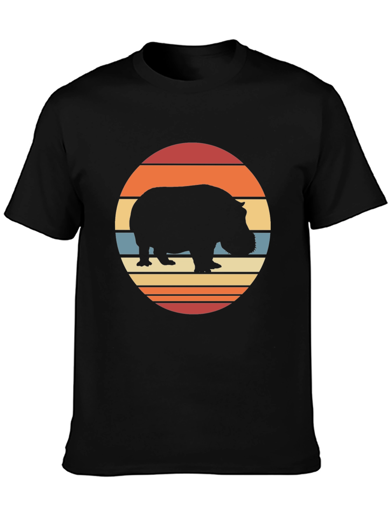 Retro Hippo Sunset T-Shirt - Black