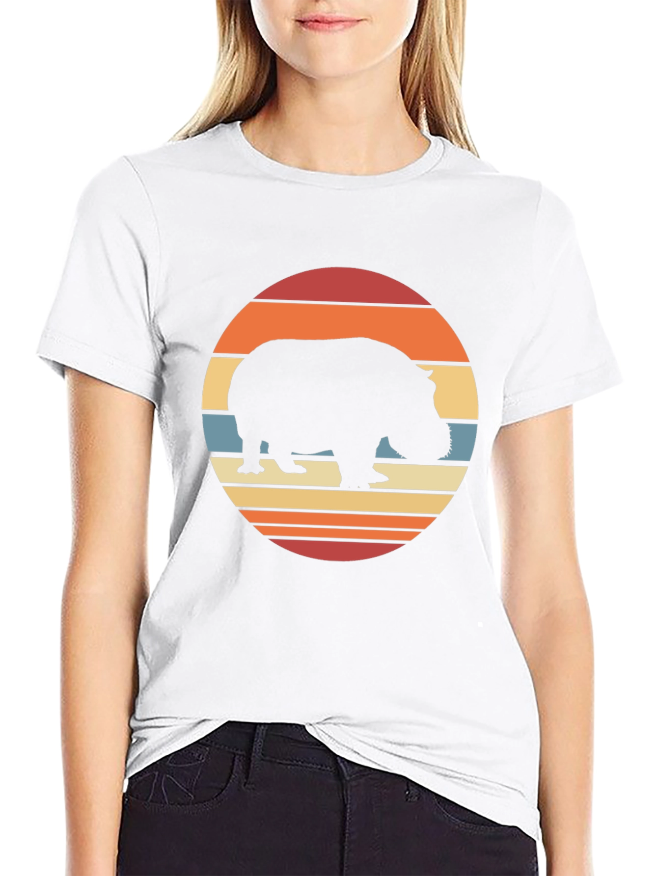 Retro Hippo Sunset T-Shirt - Black