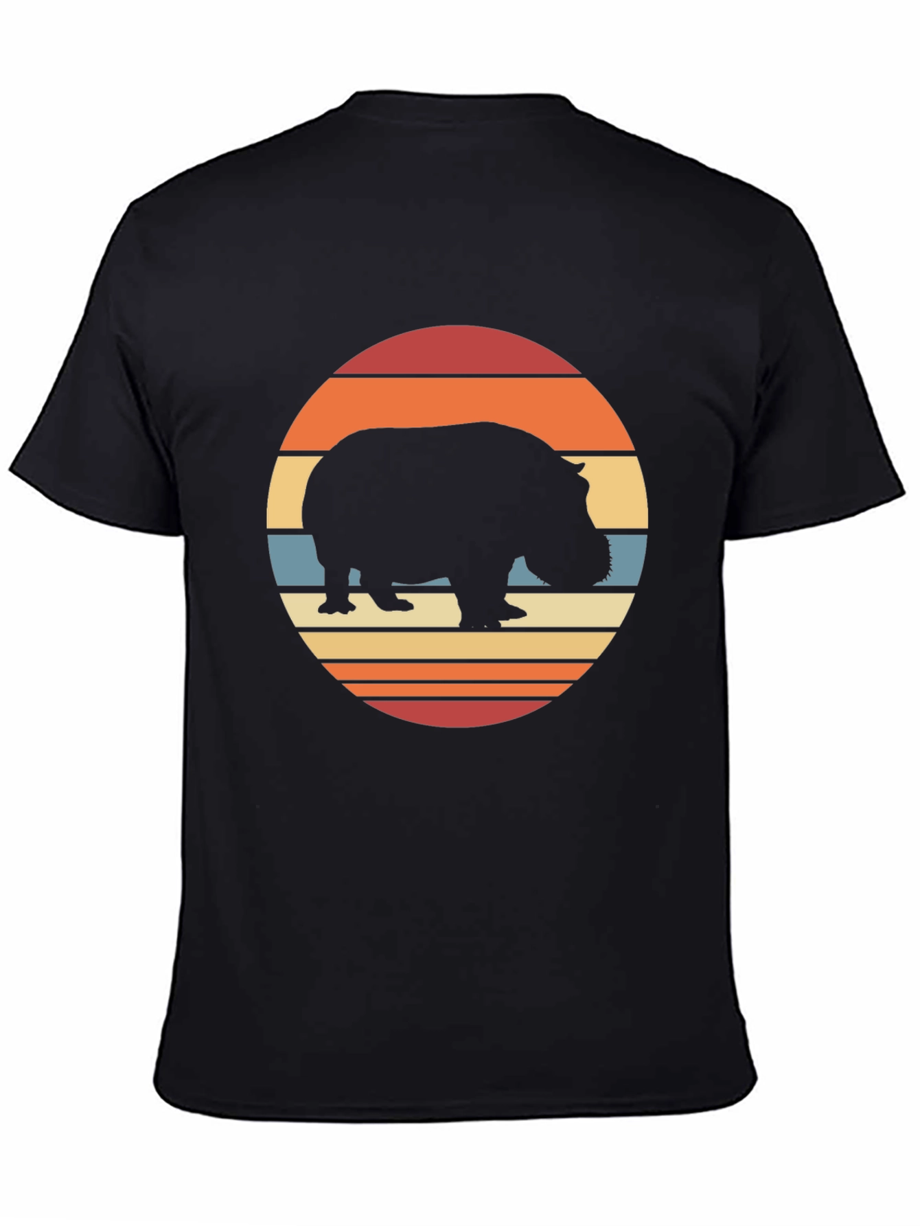 Retro Hippo Sunset T-Shirt - Black