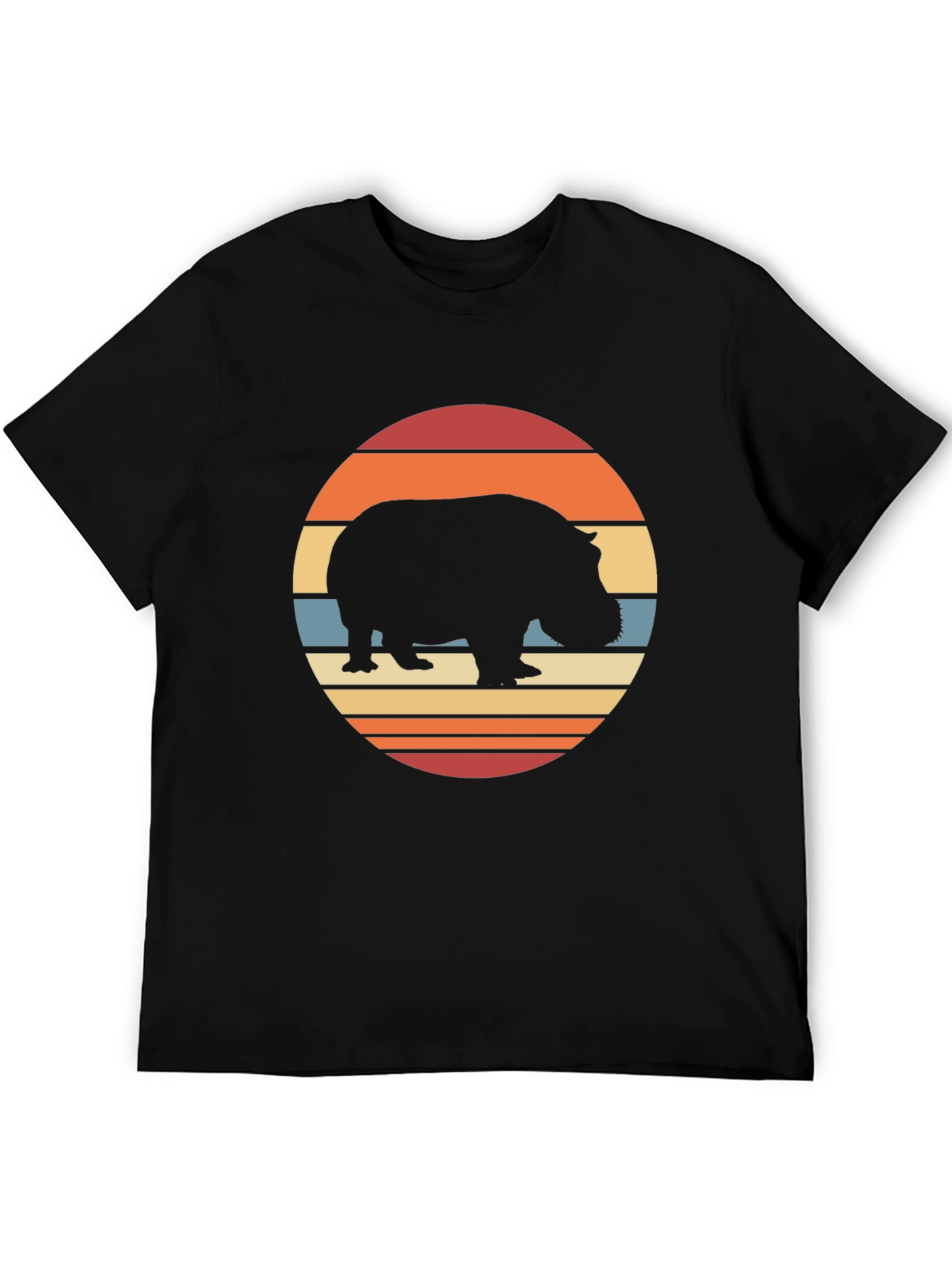 Retro Hippo Sunset T-Shirt - Black