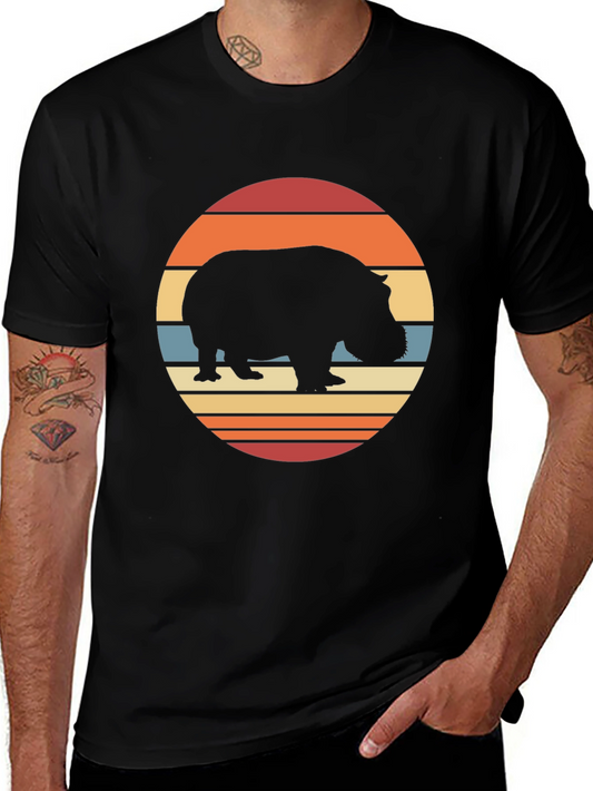 Retro Hippo Sunset T-Shirt - Black