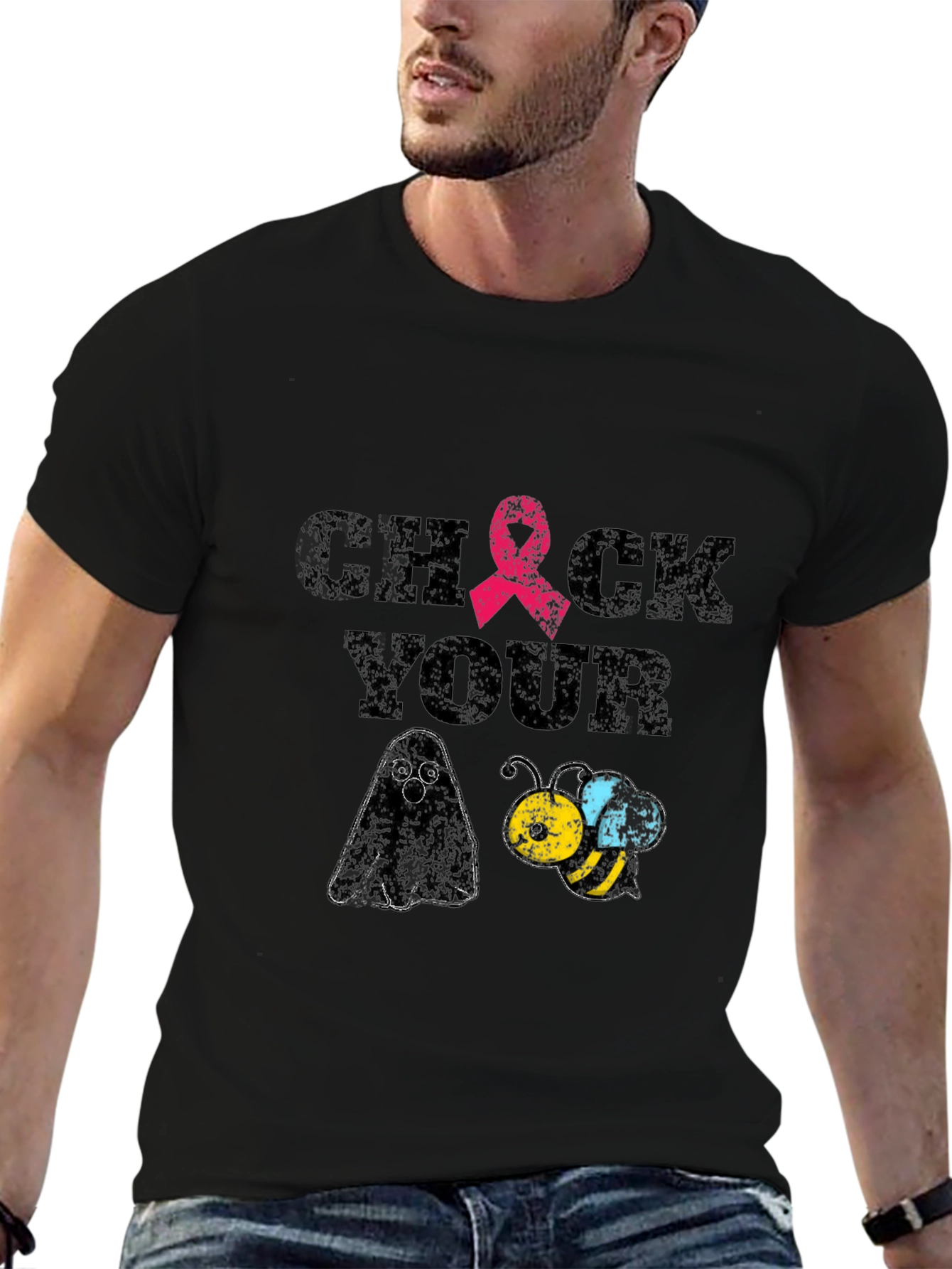 Check Your Boo Bees T-Shirt Breast Cancer Awareness