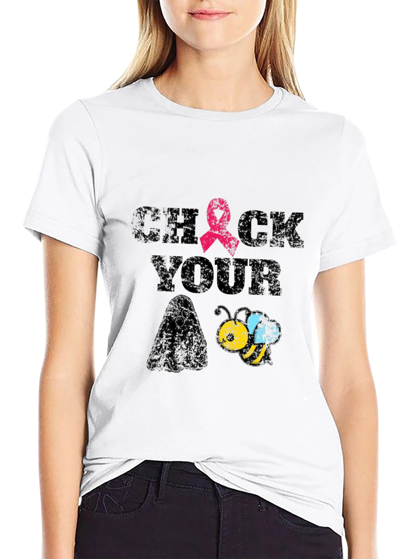 Check Your Boo Bees T-Shirt Breast Cancer Awareness