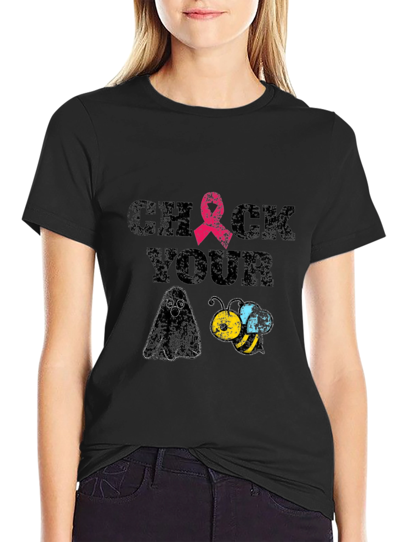 Check Your Boo Bees T-Shirt Breast Cancer Awareness