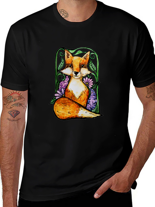Fox and Floral Graphic Tee - Black