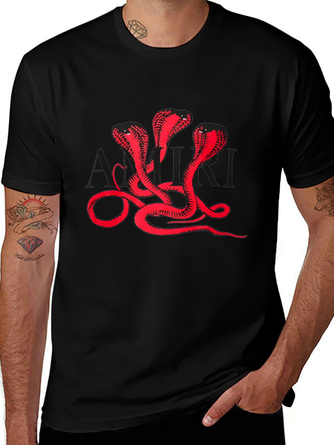 Three Cobra Heads Graphic Black T-Shirt