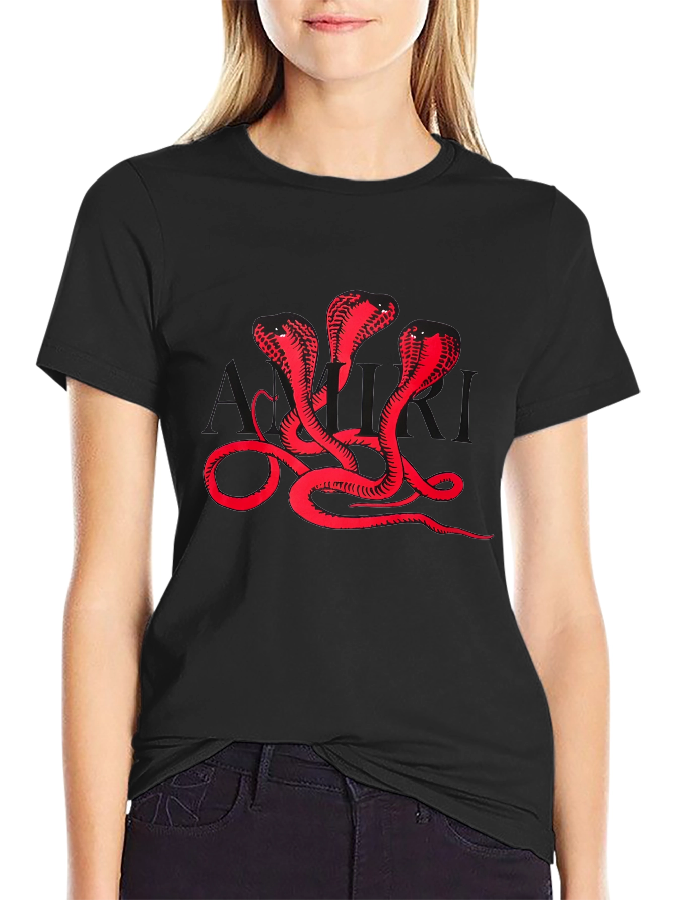 Three Cobra Heads Graphic Black T-Shirt