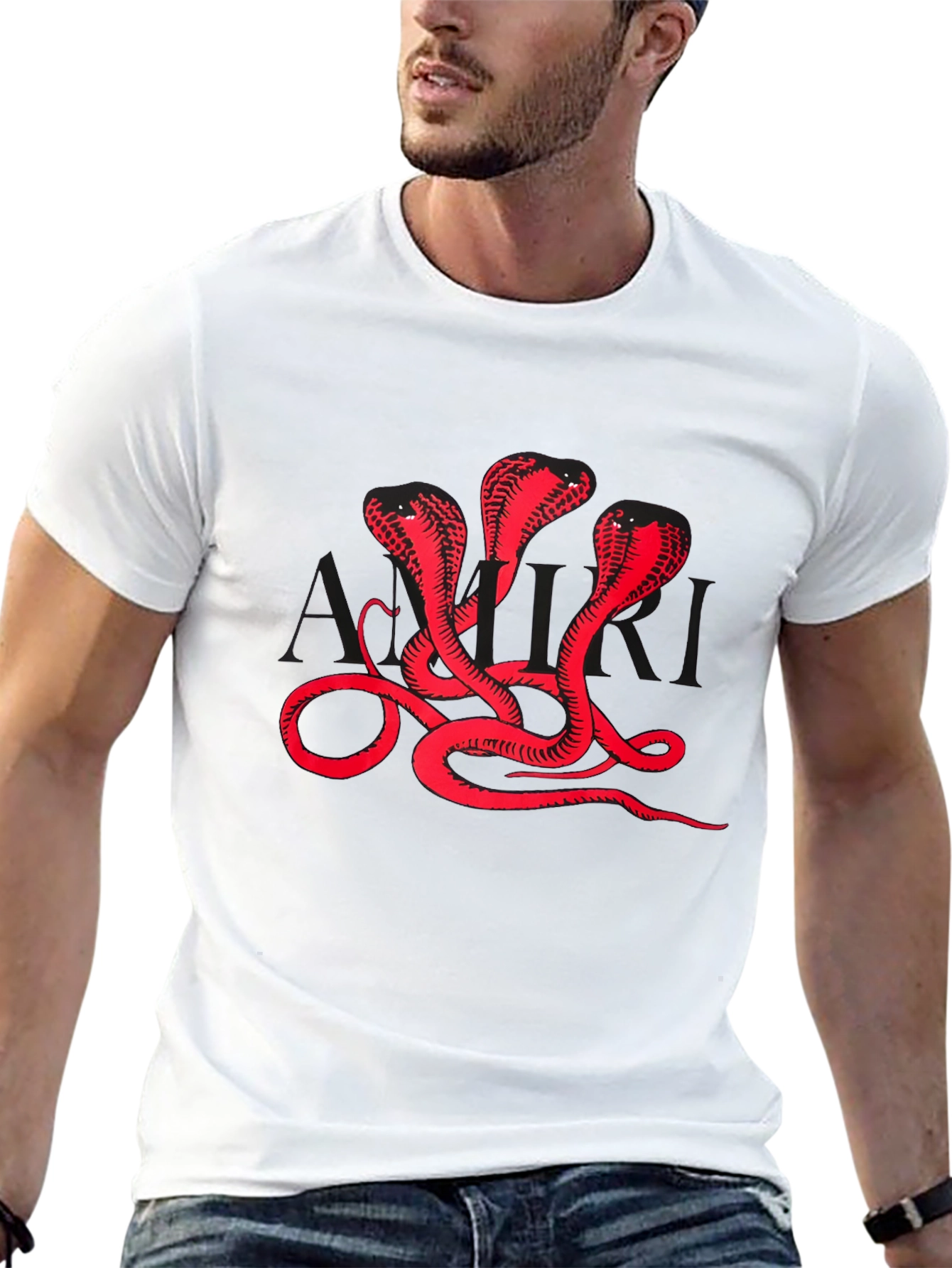 Three Cobra Heads Graphic Black T-Shirt