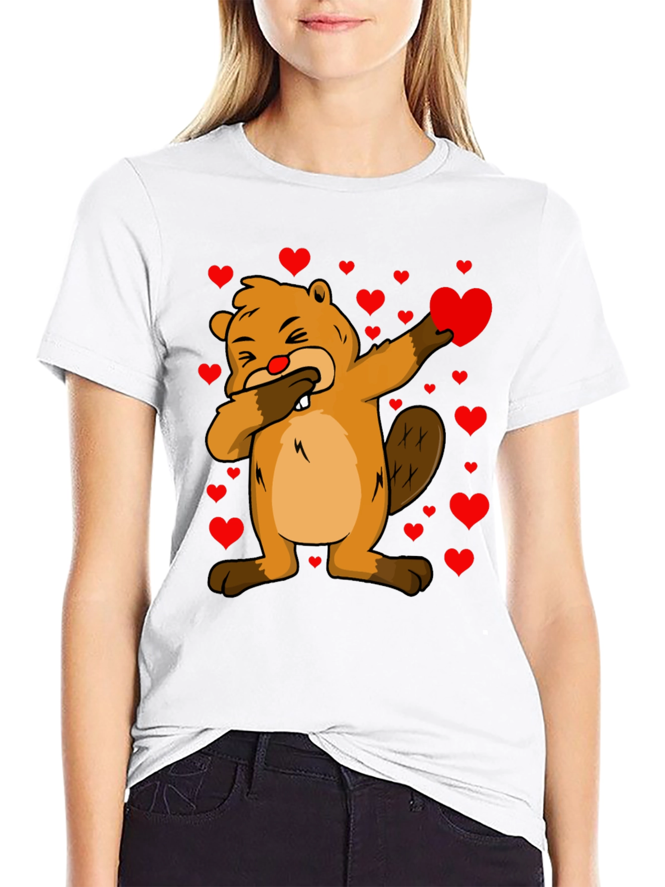 Valentines Day Beaver T-Shirt - Dab Pose with Hearts