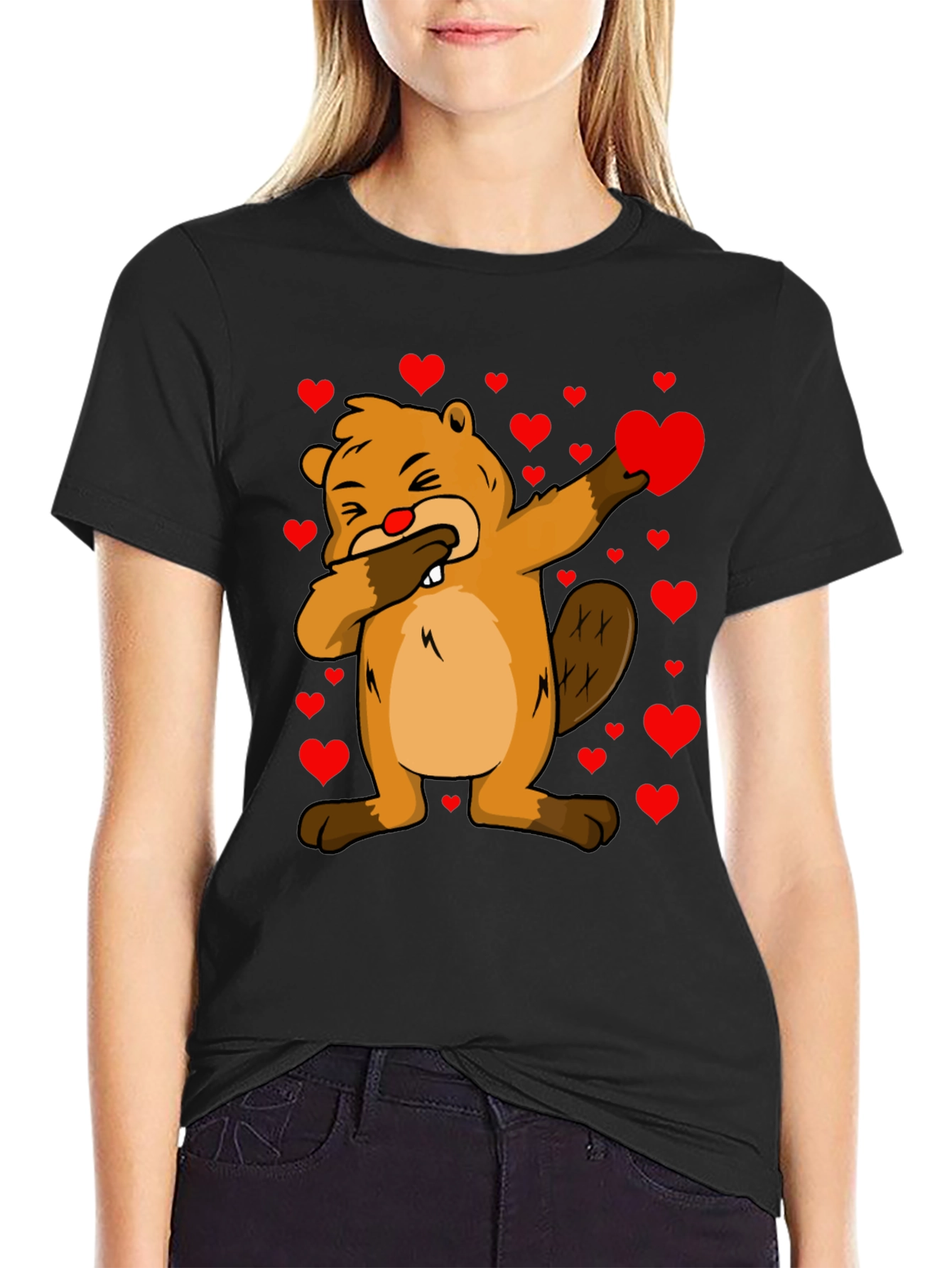Valentines Day Beaver T-Shirt - Dab Pose with Hearts