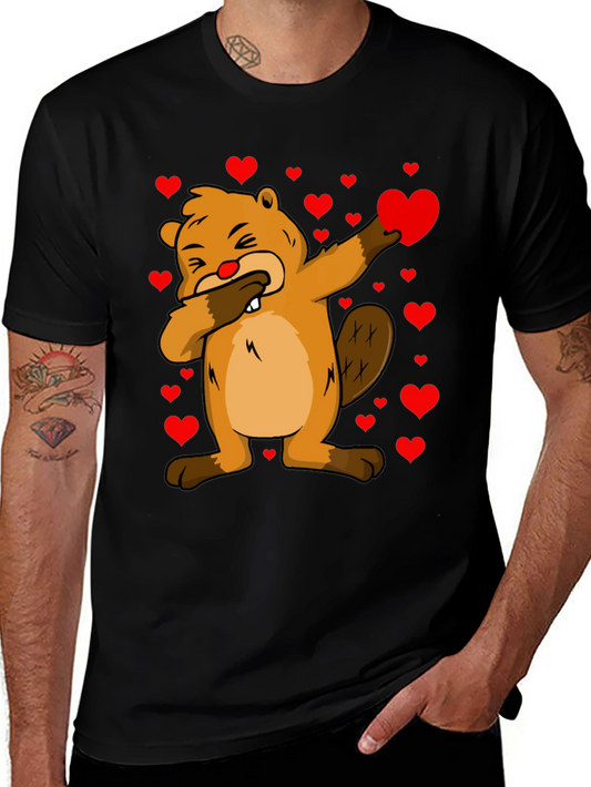 Valentines Day Beaver T-Shirt - Dab Pose with Hearts