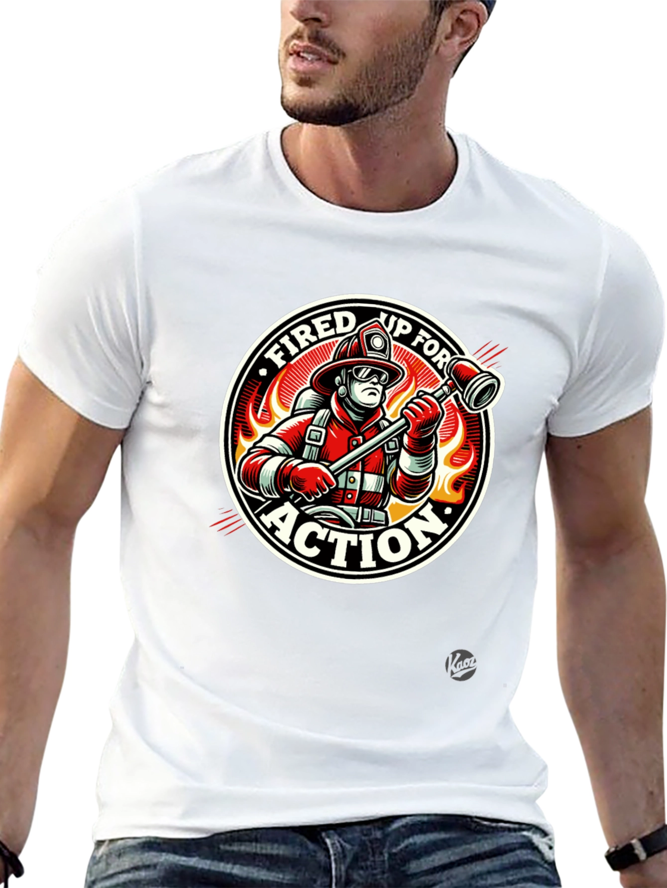 Fired Up for Action Firefighter Graphic T-Shirt