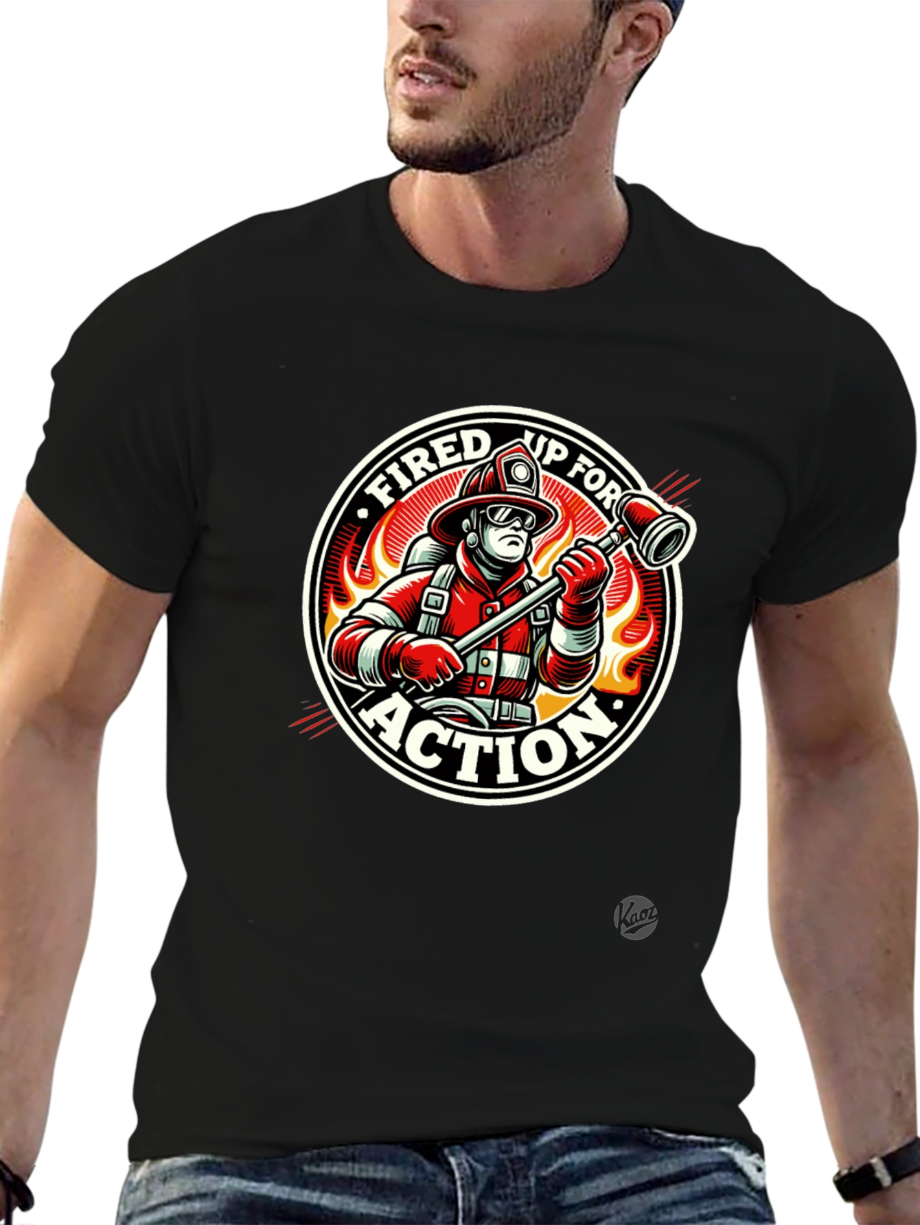 Fired Up for Action Firefighter Graphic T-Shirt